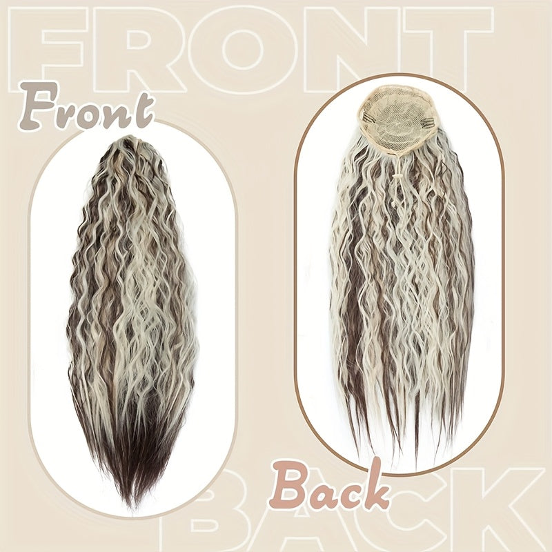 45.72cm Deep Wave Corn Curl Clip-In Ponytail Extension for Women - High-Temperature Synthetic Hairpiece with Drawstring, Layered Wavy Afro Style, Perfect for Daily Wear & Parties, Hair Accessories
