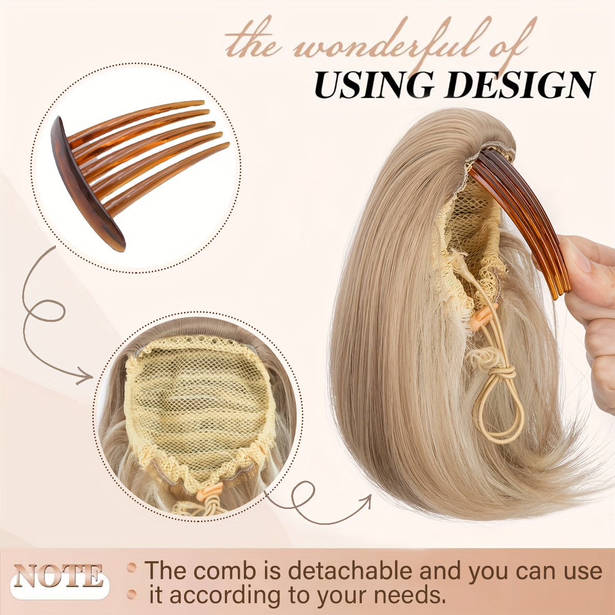 Detachable Long Comb Clip Style Bun Ponytail Drawstring Ponytail Hair Extensions Bun Wig Women's Short Ponytail Bun Halloween