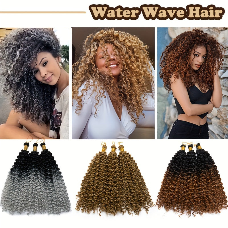 14inch/35cm Handmade 3Packs Afro Water Wave Crochet Hair Deep Wave Weaving Braid Synthetic Hair Extensions Hairpiece Kinky Curly Ocean Braids Hairpieces Ombre Bundles Bulk Hair Halloween Christmas Party Daily Use For Black Women