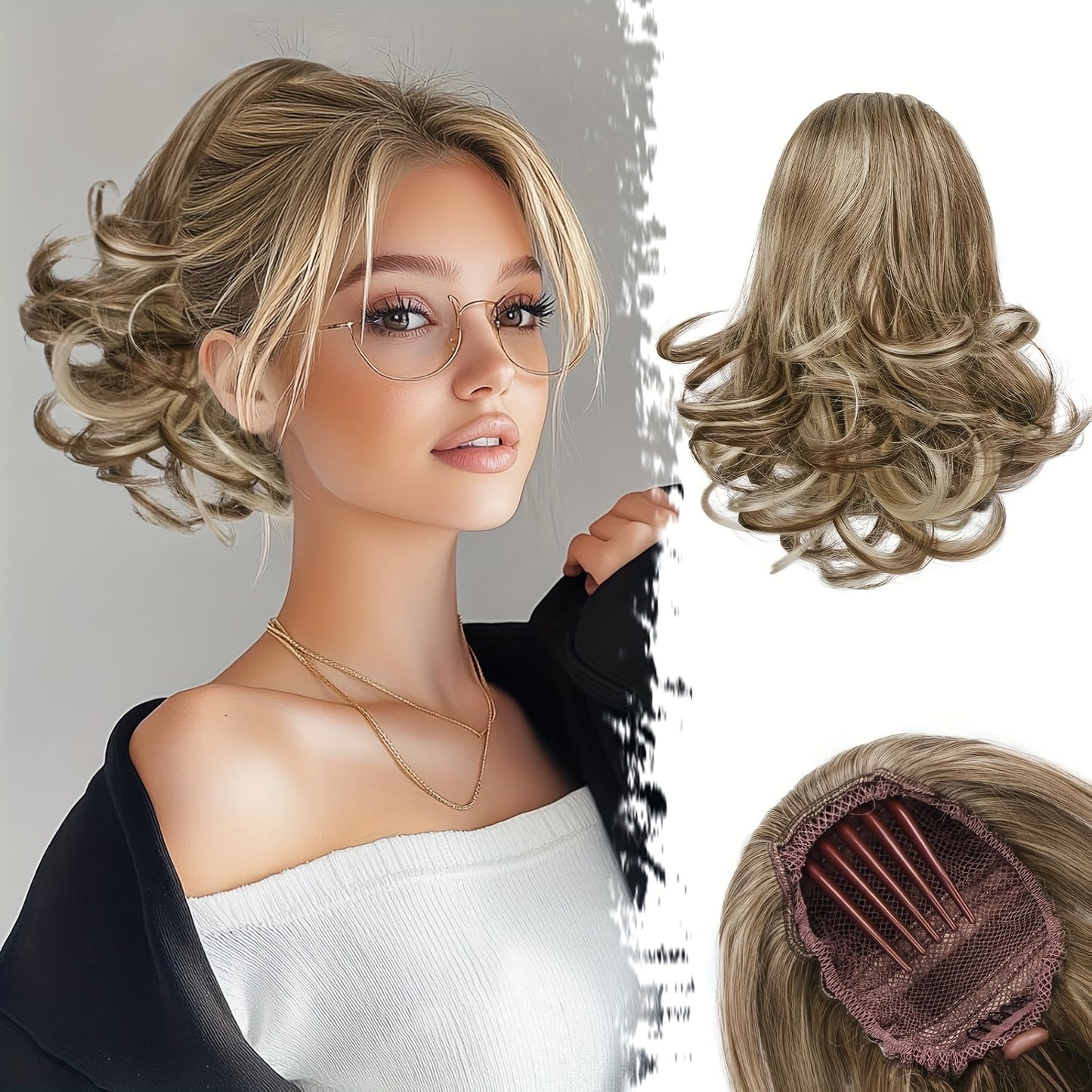 10" Wavy Clip-In Ponytail Hair Extension for Women - Synthetic Blonde Drawstring Hairpiece, Voluminous Curly Style, Easy-to-Use Comb Attachment for Daily Wear