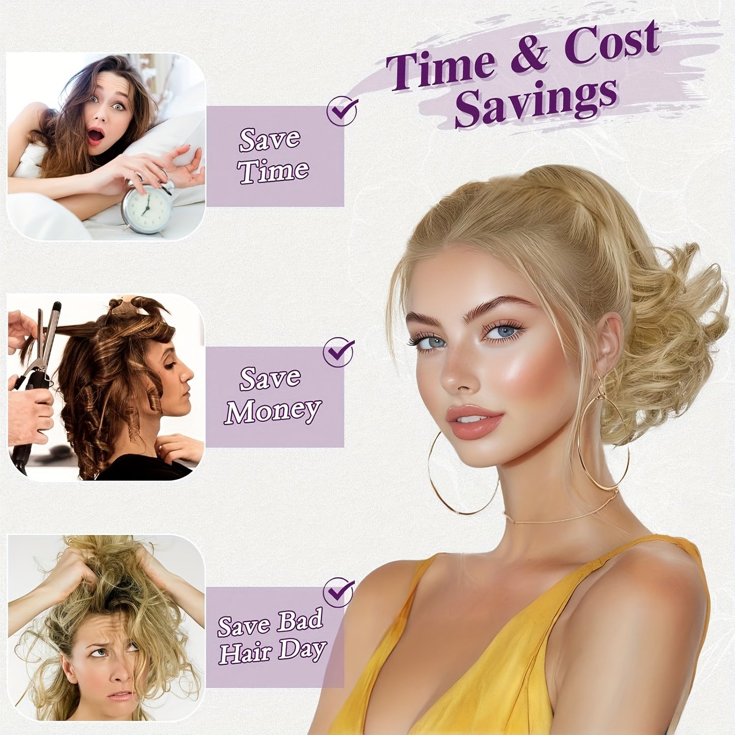 10" Wavy Clip-In Ponytail Hair Extension for Women - Synthetic Blonde Drawstring Hairpiece, Voluminous Curly Style, Easy-to-Use Comb Attachment for Daily Wear