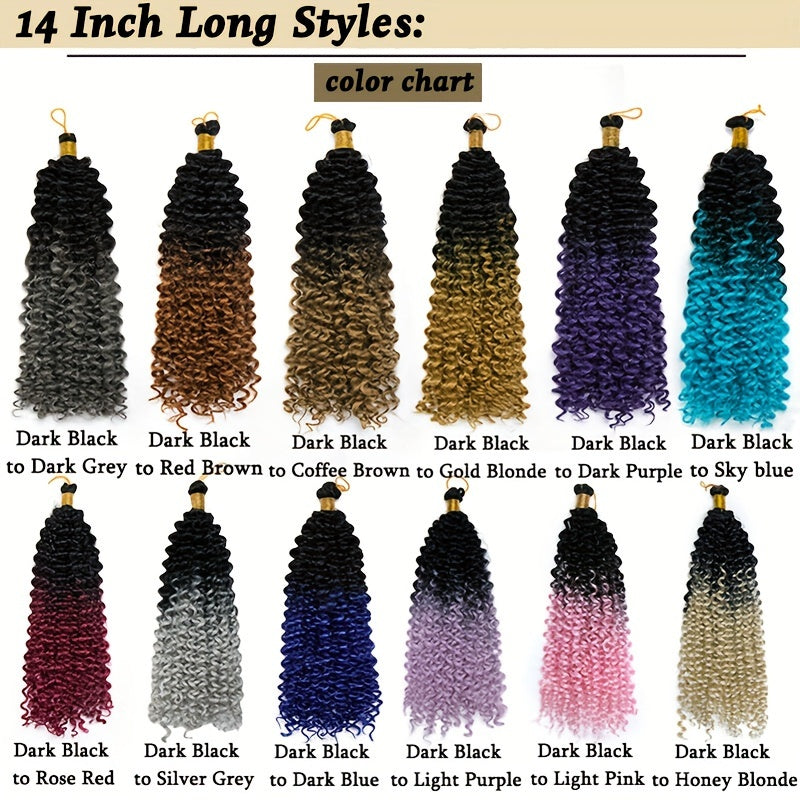 14inch/35cm Handmade 3Packs Afro Water Wave Crochet Hair Deep Wave Weaving Braid Synthetic Hair Extensions Hairpiece Kinky Curly Ocean Braids Hairpieces Ombre Bundles Bulk Hair Halloween Christmas Party Daily Use For Black Women