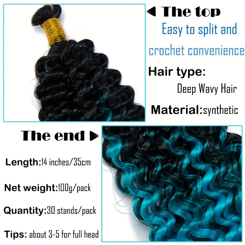 14inch/35cm Handmade 3Packs Afro Water Wave Crochet Hair Deep Wave Weaving Braid Synthetic Hair Extensions Hairpiece Kinky Curly Ocean Braids Hairpieces Ombre Bundles Bulk Hair Halloween Christmas Party Daily Use For Black Women