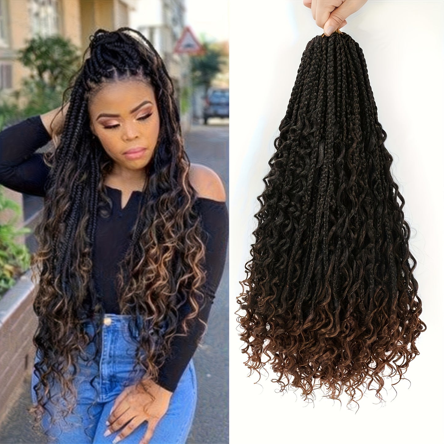 8 Pack Pre-Looped Boho Box Braids Crochet Hair Extensions - 45.72cm Afro Curly/Kinky Synthetic Heat Resistant & Tangle-Free, Unisex Bohemian Braids for Women & Men, Versatile for Casual & Formal Styles, Stylish Updo Accessory, Boho Hair Accessories