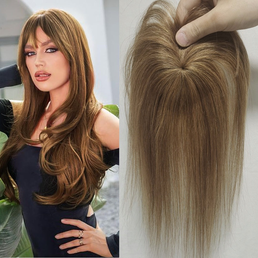 360° Full Head Coverage Human Hair Topper Wig with Bangs - Straight Clip-In Hairpiece for Thinning Hair & Volume Boost, #6 Color Hair Extensions for Women, Natural Look & Versatile Styling, Hair Wig, Hair Volume Enhancer, Silky Smooth Texture
