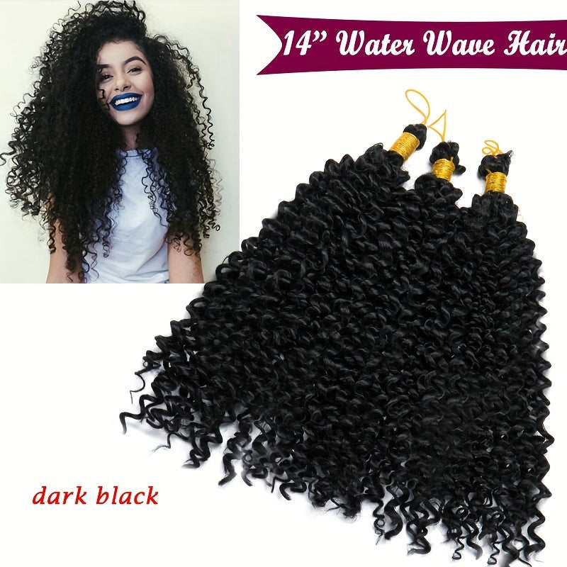 14inch/35cm Handmade 3Packs Afro Water Wave Crochet Hair Deep Wave Weaving Braid Synthetic Hair Extensions Hairpiece Kinky Curly Ocean Braids Hairpieces Ombre Bundles Bulk Hair Halloween Christmas Party Daily Use For Black Women