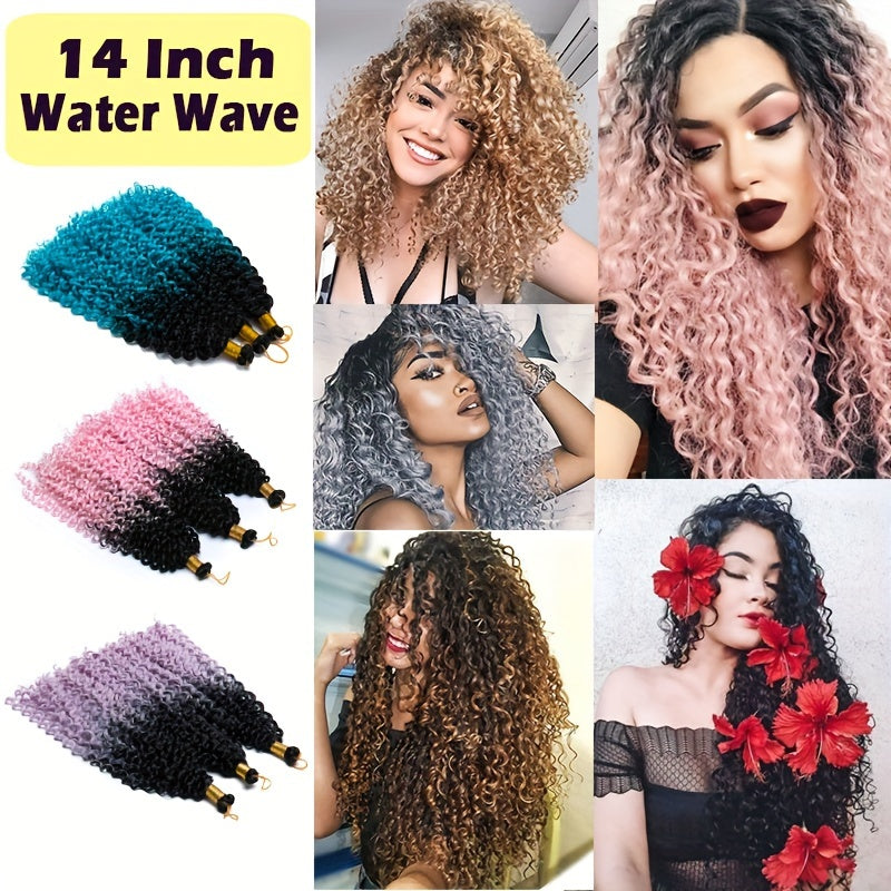 14inch/35cm Handmade 3Packs Afro Water Wave Crochet Hair Deep Wave Weaving Braid Synthetic Hair Extensions Hairpiece Kinky Curly Ocean Braids Hairpieces Ombre Bundles Bulk Hair Halloween Christmas Party Daily Use For Black Women