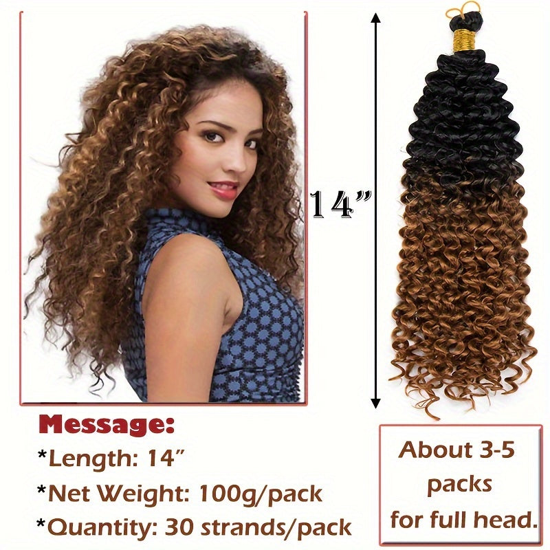 14inch/35cm Handmade 3Packs Afro Water Wave Crochet Hair Deep Wave Weaving Braid Synthetic Hair Extensions Hairpiece Kinky Curly Ocean Braids Hairpieces Ombre Bundles Bulk Hair Halloween Christmas Party Daily Use For Black Women
