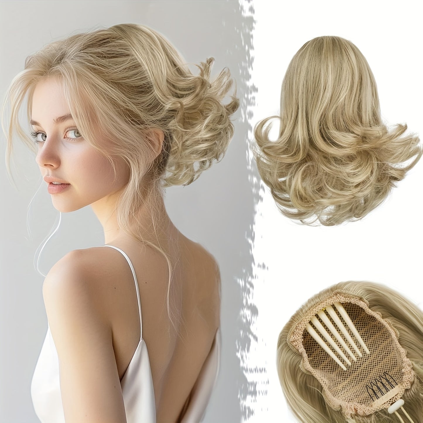 10" Wavy Clip-In Ponytail Hair Extension for Women - Synthetic Blonde Drawstring Hairpiece, Voluminous Curly Style, Easy-to-Use Comb Attachment for Daily Wear