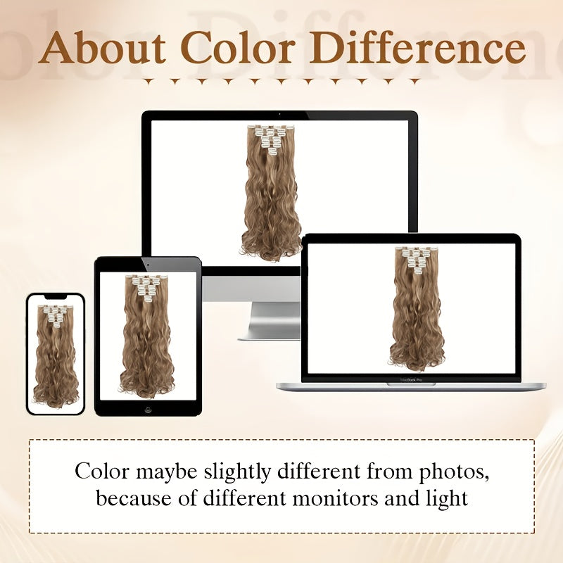 8pcs Long Clip-In Hair Extensions - Voluminous Waves, Light to Dark Brown Gradient, Synthetic Fiber Hairpiece with Clips for Women - Wedding, Party, Everyday Volume & Length - Adds Instant Length & Body