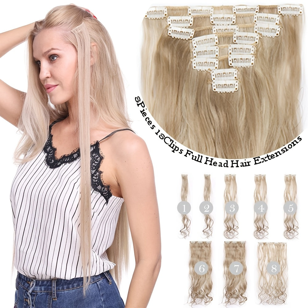 43.18 cm 8pcs 18 Clips Hair Extensions Clip Ins, Curly Synthetic Clip In Hair Extensions