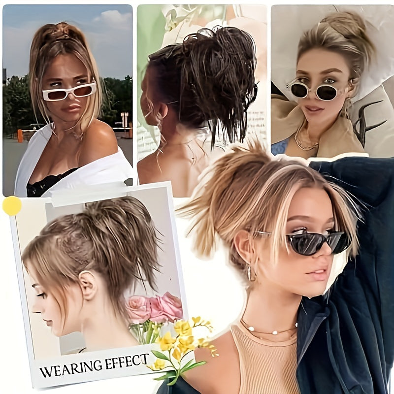 Elegant Messy Bun Hair Clip for Women - 20.32cm Synthetic Straight Ponytail Extension, Black Donut Chignon with Hairpin Comb, Versatile & Heat-Resistant