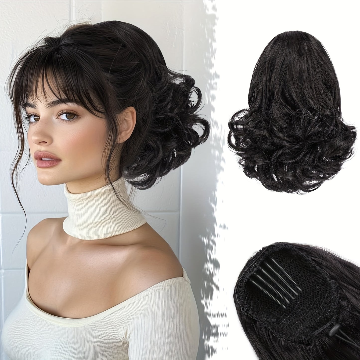 10" Wavy Clip-In Ponytail Hair Extension for Women - Synthetic Blonde Drawstring Hairpiece, Voluminous Curly Style, Easy-to-Use Comb Attachment for Daily Wear