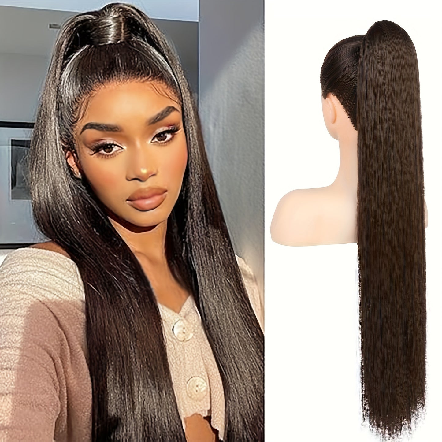 36inch Long Ponytail Hair Extensions, 36 Inch Long Straight Drawstring Ponytail Synthetic Fake Ponytail Soft Clip-In Hair Extensions Ponytail Women's Daily Wear Holiday Party Wear Halloween Christmas