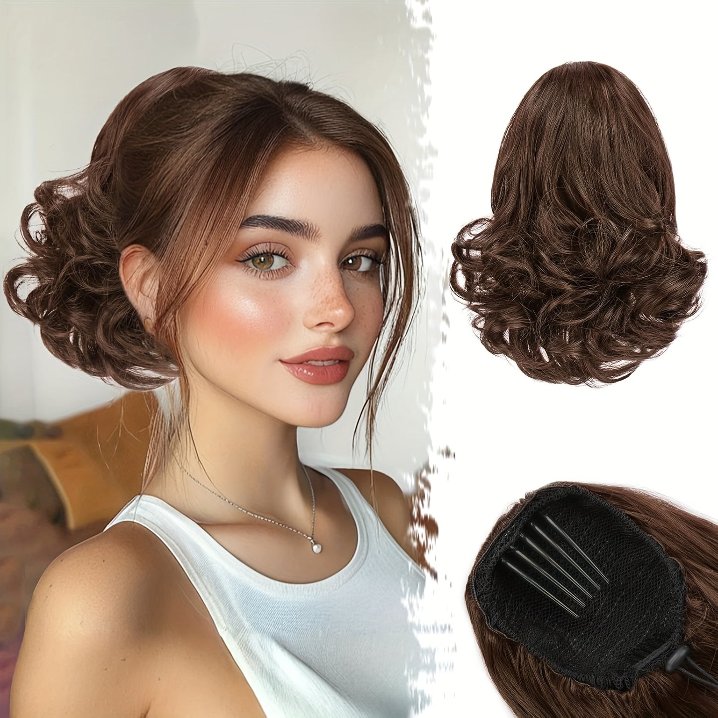 10" Wavy Clip-In Ponytail Hair Extension for Women - Synthetic Blonde Drawstring Hairpiece, Voluminous Curly Style, Easy-to-Use Comb Attachment for Daily Wear