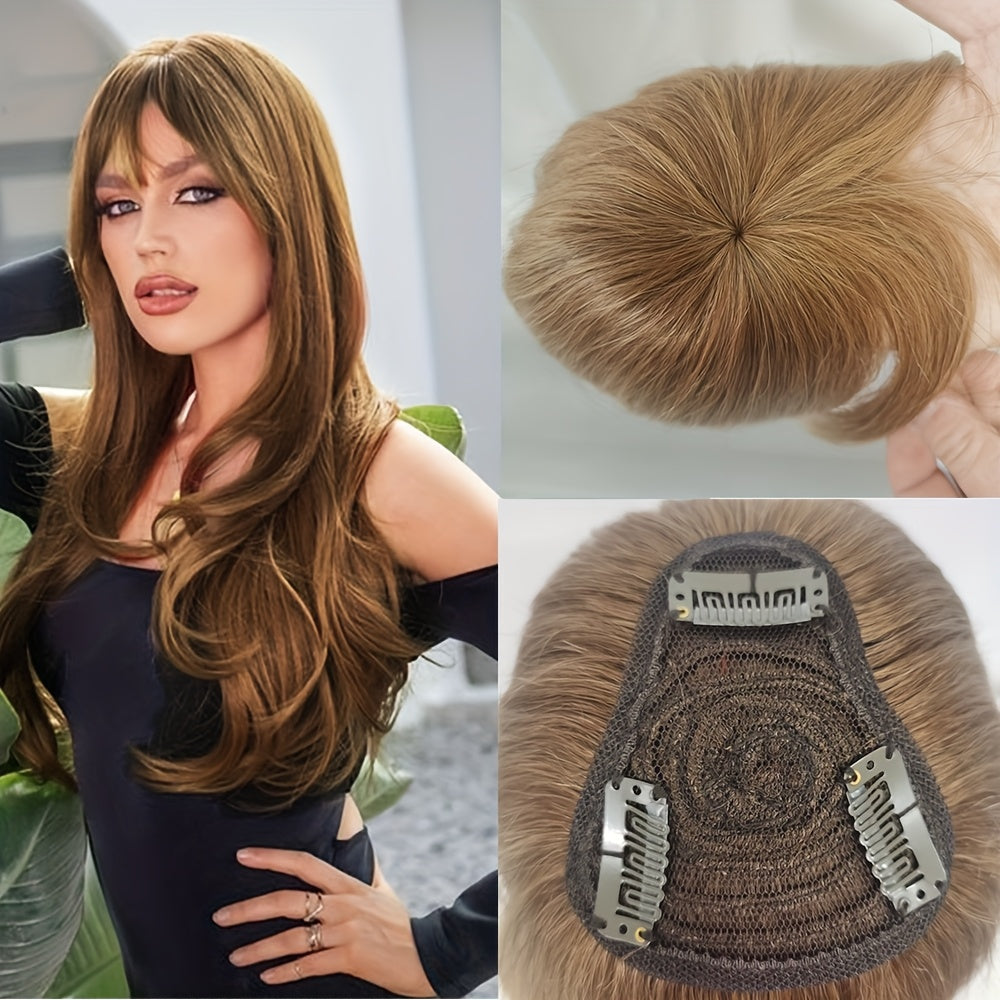 360° Full Head Coverage Human Hair Topper Wig with Bangs - Straight Clip-In Hairpiece for Thinning Hair & Volume Boost, #6 Color Hair Extensions for Women, Natural Look & Versatile Styling, Hair Wig, Hair Volume Enhancer, Silky Smooth Texture