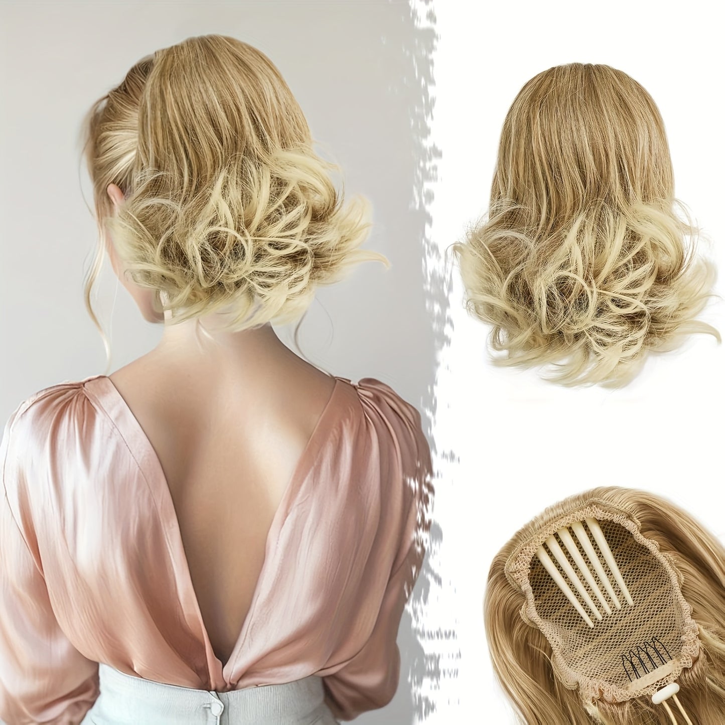 10" Wavy Clip-In Ponytail Hair Extension for Women - Synthetic Blonde Drawstring Hairpiece, Voluminous Curly Style, Easy-to-Use Comb Attachment for Daily Wear