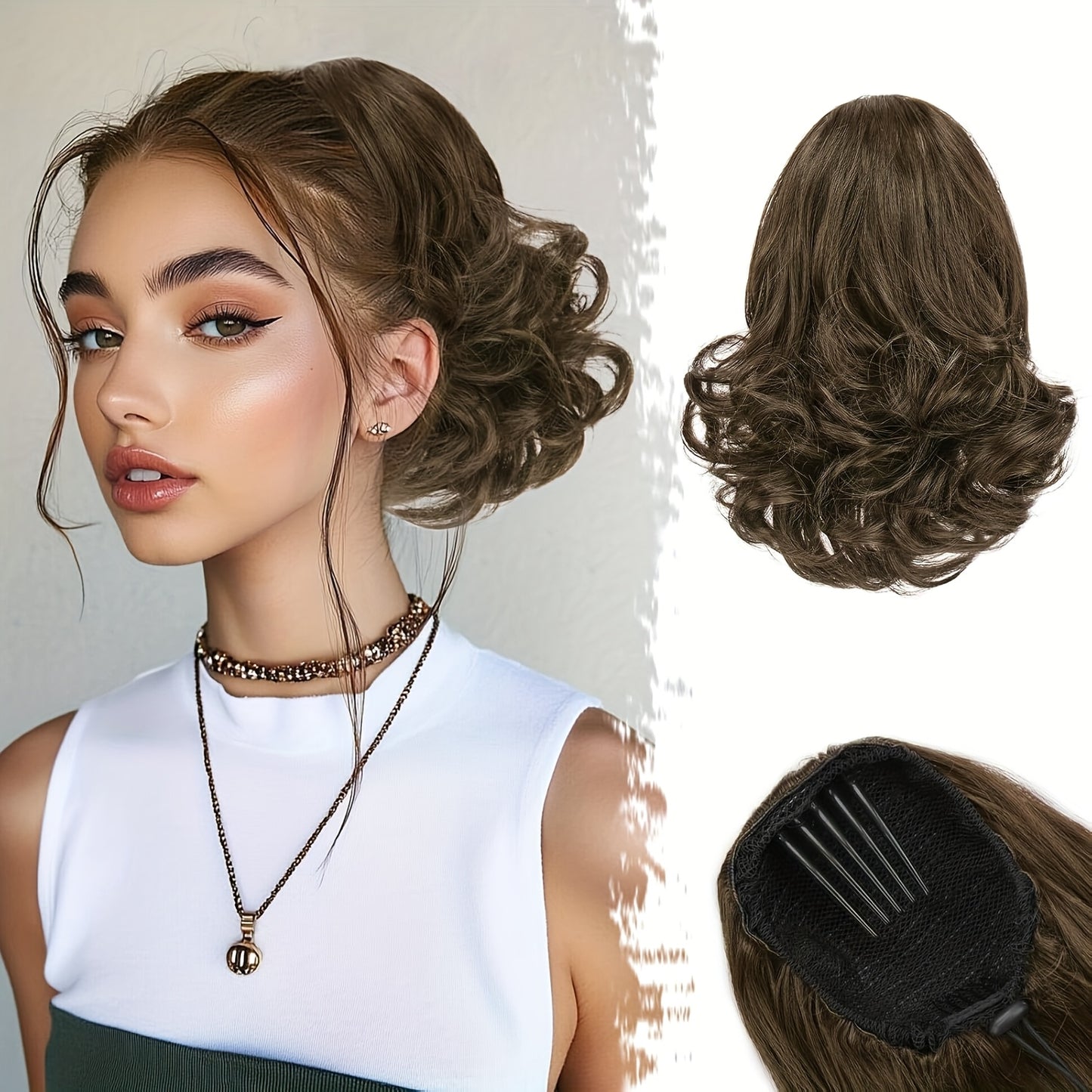 10" Wavy Clip-In Ponytail Hair Extension for Women - Synthetic Blonde Drawstring Hairpiece, Voluminous Curly Style, Easy-to-Use Comb Attachment for Daily Wear