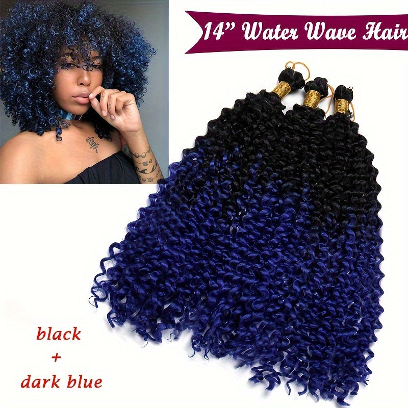14inch/35cm Handmade 3Packs Afro Water Wave Crochet Hair Deep Wave Weaving Braid Synthetic Hair Extensions Hairpiece Kinky Curly Ocean Braids Hairpieces Ombre Bundles Bulk Hair Halloween Christmas Party Daily Use For Black Women