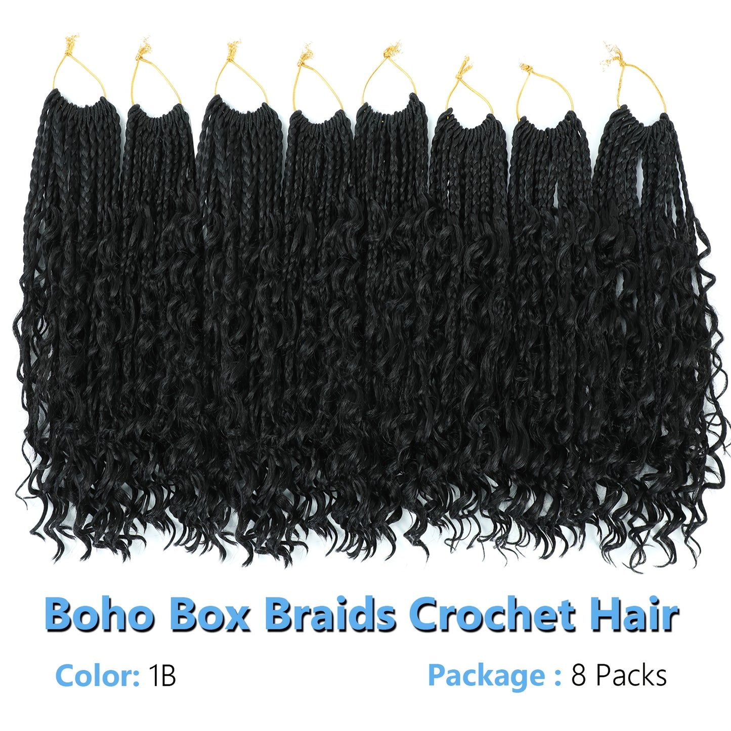 8 Pack Pre-Looped Boho Box Braids Crochet Hair Extensions - 45.72cm Afro Curly/Kinky Synthetic Heat Resistant & Tangle-Free, Unisex Bohemian Braids for Women & Men, Versatile for Casual & Formal Styles, Stylish Updo Accessory, Boho Hair Accessories