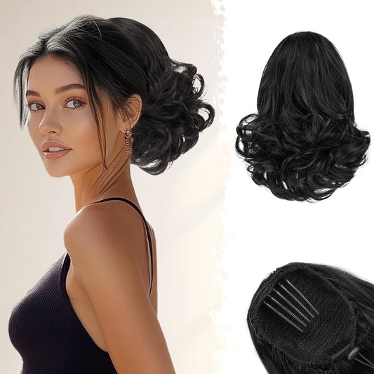 10" Wavy Clip-In Ponytail Hair Extension for Women - Synthetic Blonde Drawstring Hairpiece, Voluminous Curly Style, Easy-to-Use Comb Attachment for Daily Wear