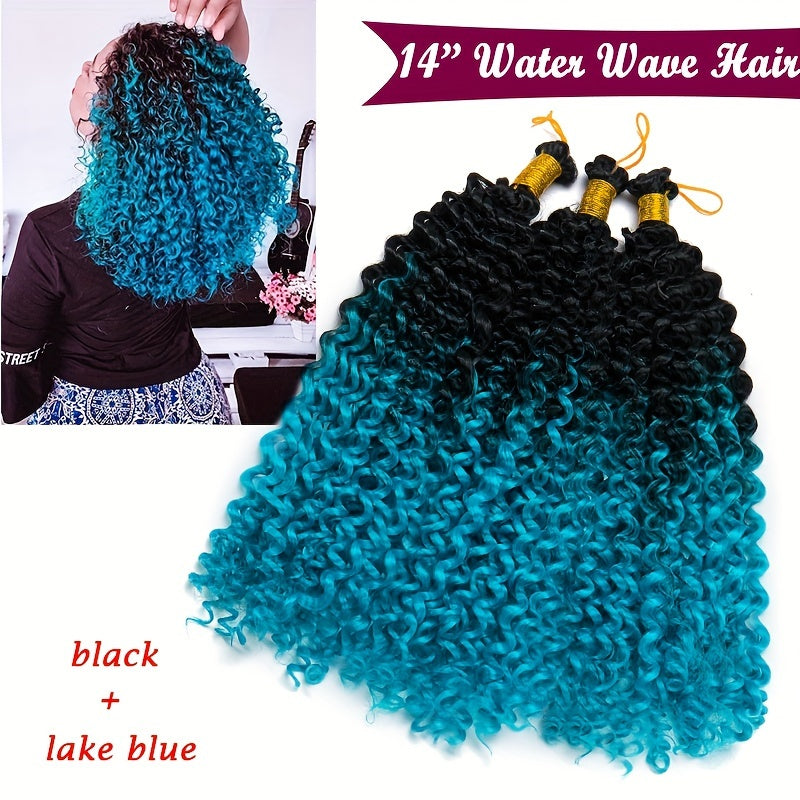 14inch/35cm Handmade 3Packs Afro Water Wave Crochet Hair Deep Wave Weaving Braid Synthetic Hair Extensions Hairpiece Kinky Curly Ocean Braids Hairpieces Ombre Bundles Bulk Hair Halloween Christmas Party Daily Use For Black Women