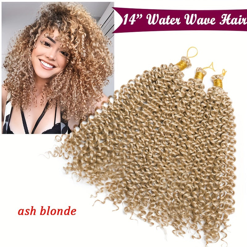 14inch/35cm Handmade 3Packs Afro Water Wave Crochet Hair Deep Wave Weaving Braid Synthetic Hair Extensions Hairpiece Kinky Curly Ocean Braids Hairpieces Ombre Bundles Bulk Hair Halloween Christmas Party Daily Use For Black Women