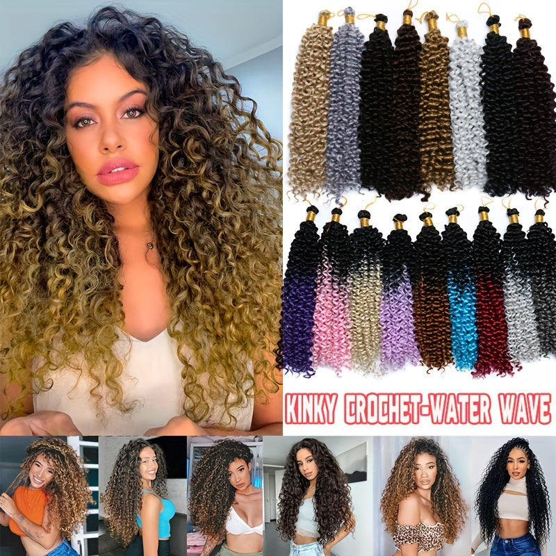 14inch/35cm Handmade 3Packs Afro Water Wave Crochet Hair Deep Wave Weaving Braid Synthetic Hair Extensions Hairpiece Kinky Curly Ocean Braids Hairpieces Ombre Bundles Bulk Hair Halloween Christmas Party Daily Use For Black Women
