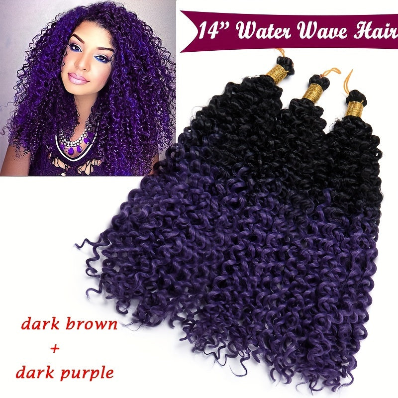 14inch/35cm Handmade 3Packs Afro Water Wave Crochet Hair Deep Wave Weaving Braid Synthetic Hair Extensions Hairpiece Kinky Curly Ocean Braids Hairpieces Ombre Bundles Bulk Hair Halloween Christmas Party Daily Use For Black Women