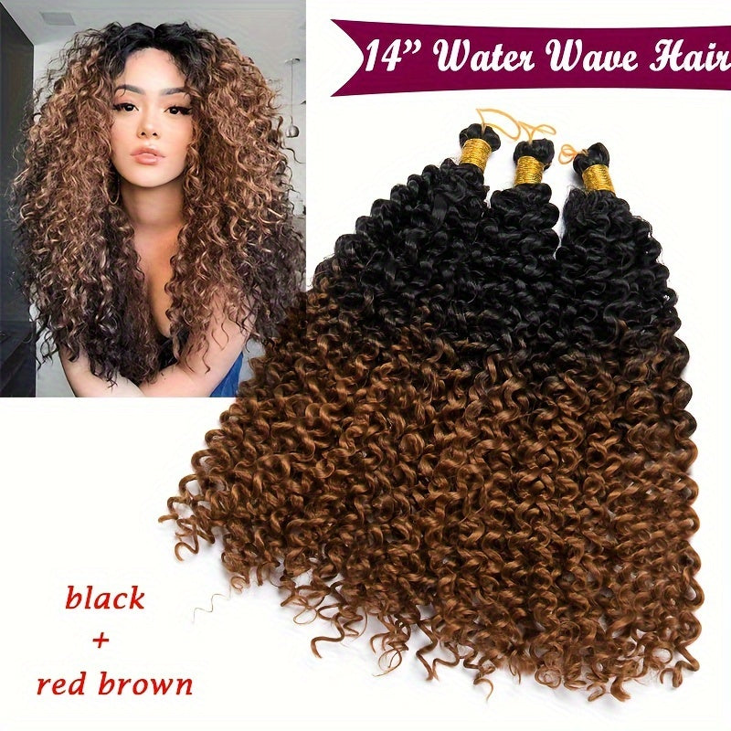 14inch/35cm Handmade 3Packs Afro Water Wave Crochet Hair Deep Wave Weaving Braid Synthetic Hair Extensions Hairpiece Kinky Curly Ocean Braids Hairpieces Ombre Bundles Bulk Hair Halloween Christmas Party Daily Use For Black Women