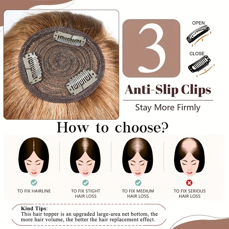 360° Full Head Coverage Human Hair Topper Wig with Bangs - Straight Clip-In Hairpiece for Thinning Hair & Volume Boost, #6 Color Hair Extensions for Women, Natural Look & Versatile Styling, Hair Wig, Hair Volume Enhancer, Silky Smooth Texture