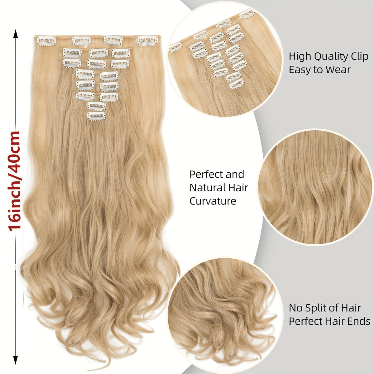 43.18 cm 8pcs 18 Clips Hair Extensions Clip Ins, Curly Synthetic Clip In Hair Extensions