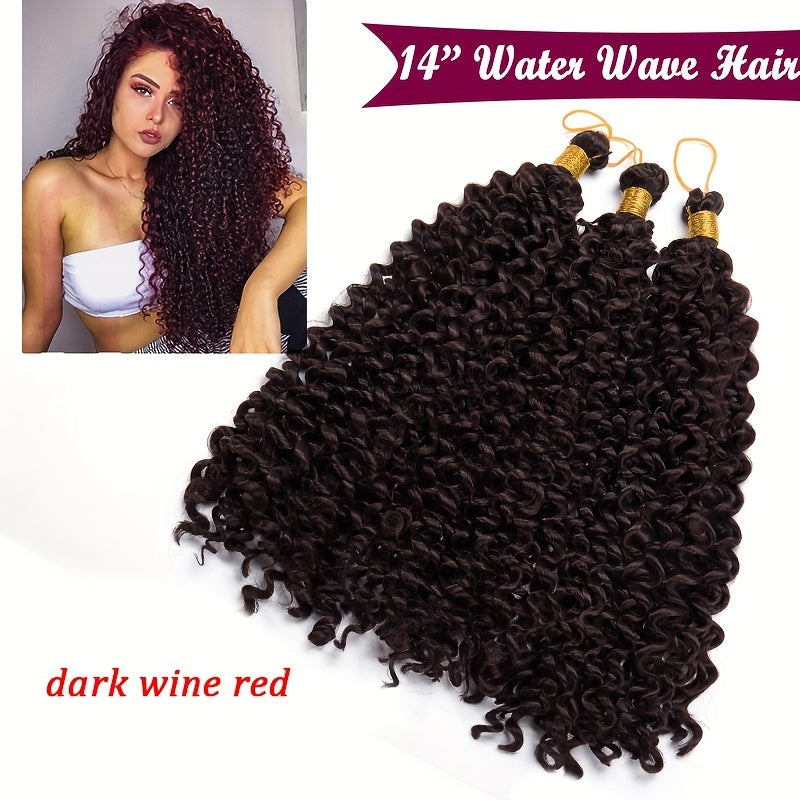 14inch/35cm Handmade 3Packs Afro Water Wave Crochet Hair Deep Wave Weaving Braid Synthetic Hair Extensions Hairpiece Kinky Curly Ocean Braids Hairpieces Ombre Bundles Bulk Hair Halloween Christmas Party Daily Use For Black Women