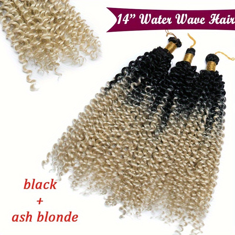14inch/35cm Handmade 3Packs Afro Water Wave Crochet Hair Deep Wave Weaving Braid Synthetic Hair Extensions Hairpiece Kinky Curly Ocean Braids Hairpieces Ombre Bundles Bulk Hair Halloween Christmas Party Daily Use For Black Women