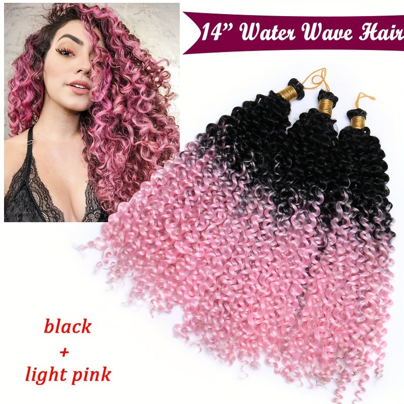 14inch/35cm Handmade 3Packs Afro Water Wave Crochet Hair Deep Wave Weaving Braid Synthetic Hair Extensions Hairpiece Kinky Curly Ocean Braids Hairpieces Ombre Bundles Bulk Hair Halloween Christmas Party Daily Use For Black Women