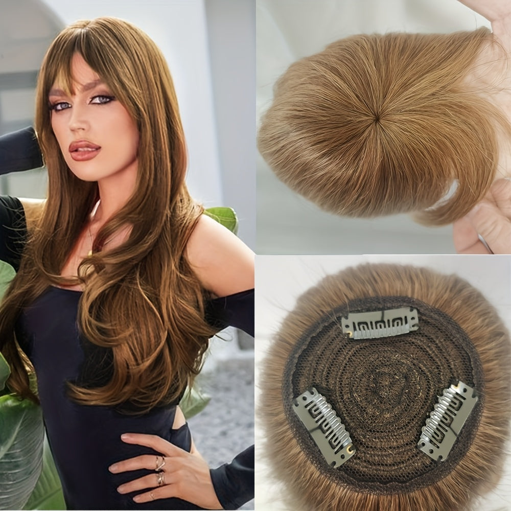 360° Full Head Coverage Human Hair Topper Wig with Bangs - Straight Clip-In Hairpiece for Thinning Hair & Volume Boost, #6 Color Hair Extensions for Women, Natural Look & Versatile Styling, Hair Wig, Hair Volume Enhancer, Silky Smooth Texture