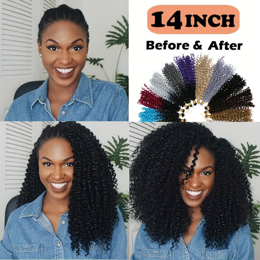 14inch/35cm Handmade 3Packs Afro Water Wave Crochet Hair Deep Wave Weaving Braid Synthetic Hair Extensions Hairpiece Kinky Curly Ocean Braids Hairpieces Ombre Bundles Bulk Hair Halloween Christmas Party Daily Use For Black Women