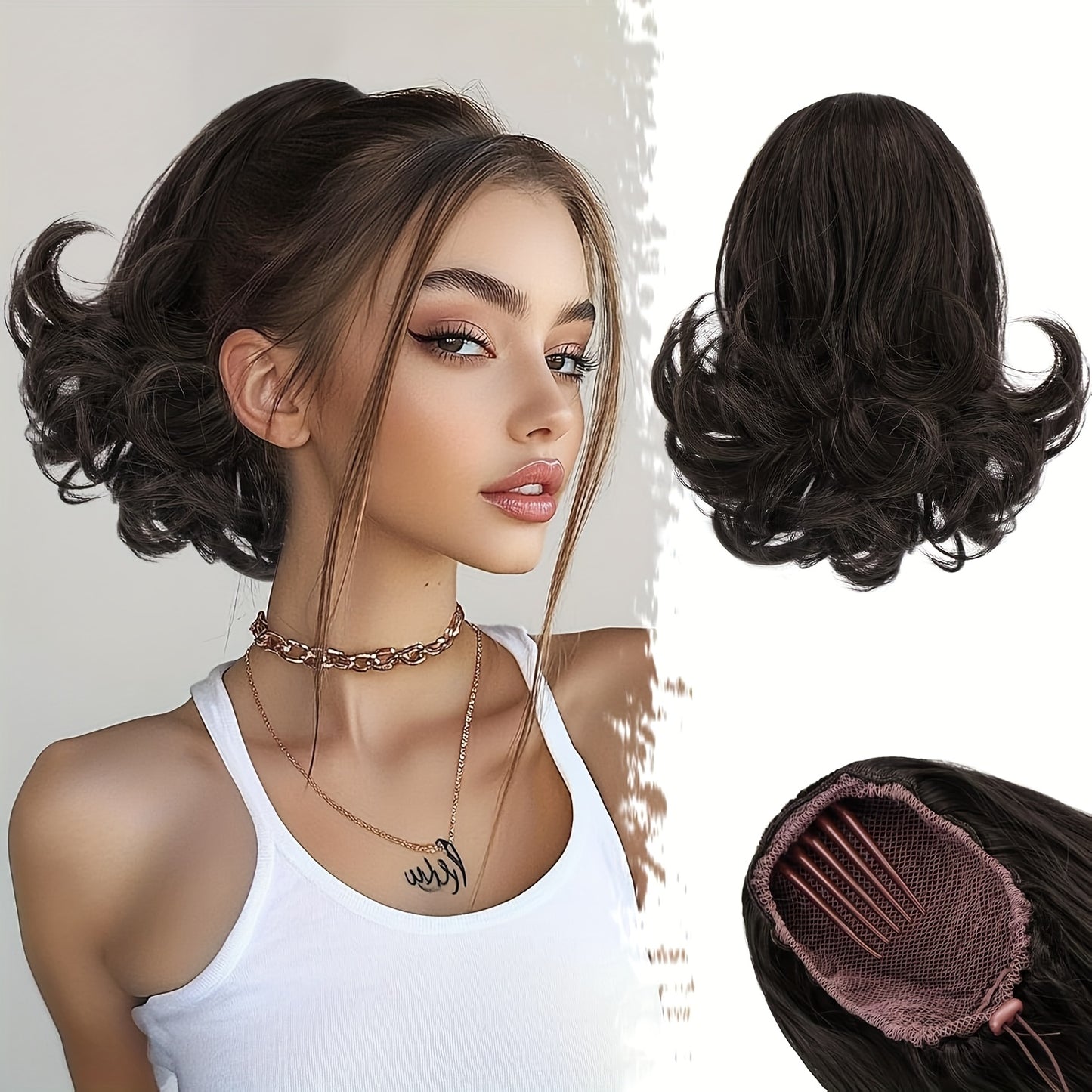 10" Wavy Clip-In Ponytail Hair Extension for Women - Synthetic Blonde Drawstring Hairpiece, Voluminous Curly Style, Easy-to-Use Comb Attachment for Daily Wear
