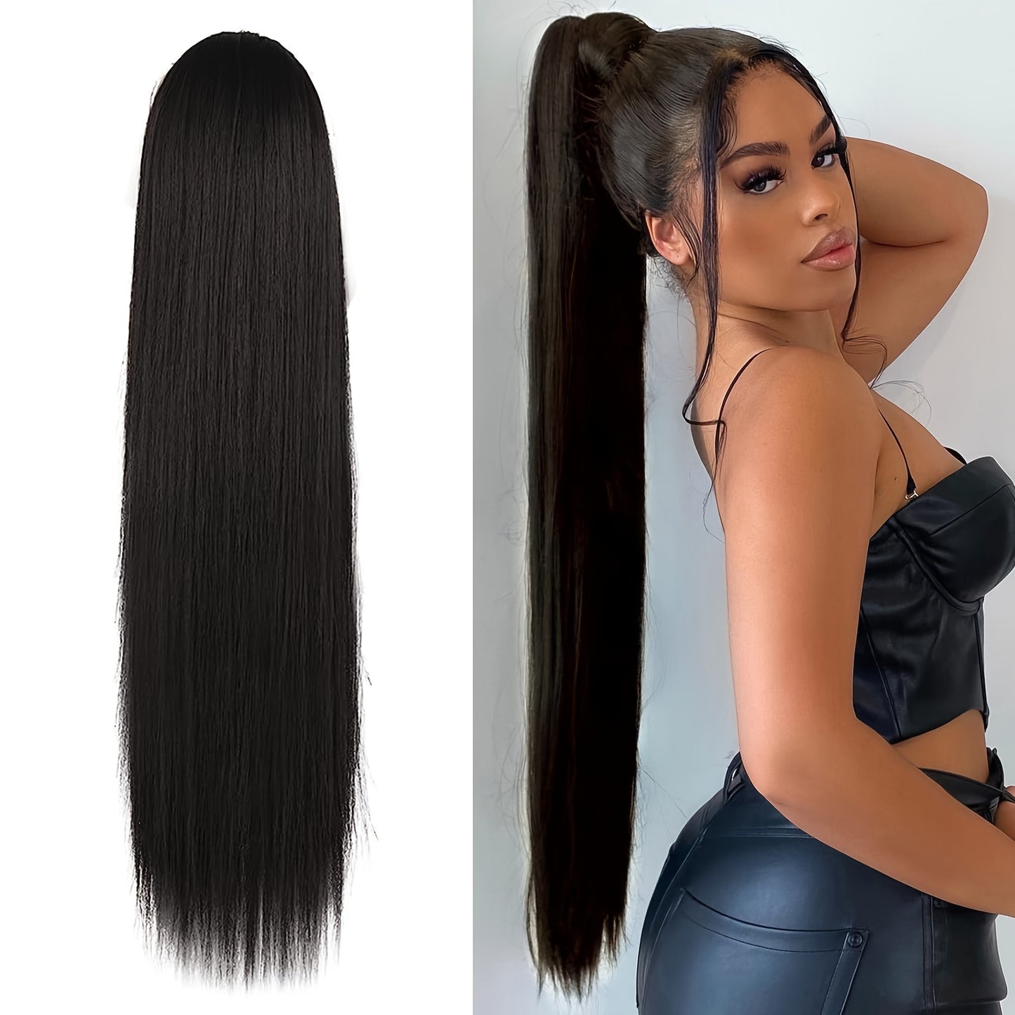 36inch Long Ponytail Hair Extensions, 36 Inch Long Straight Drawstring Ponytail Synthetic Fake Ponytail Soft Clip-In Hair Extensions Ponytail Women's Daily Wear Holiday Party Wear Halloween Christmas