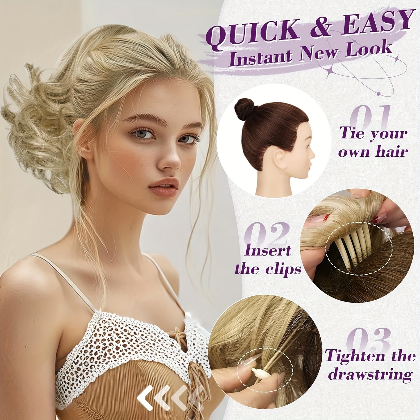 10" Wavy Clip-In Ponytail Hair Extension for Women - Synthetic Blonde Drawstring Hairpiece, Voluminous Curly Style, Easy-to-Use Comb Attachment for Daily Wear