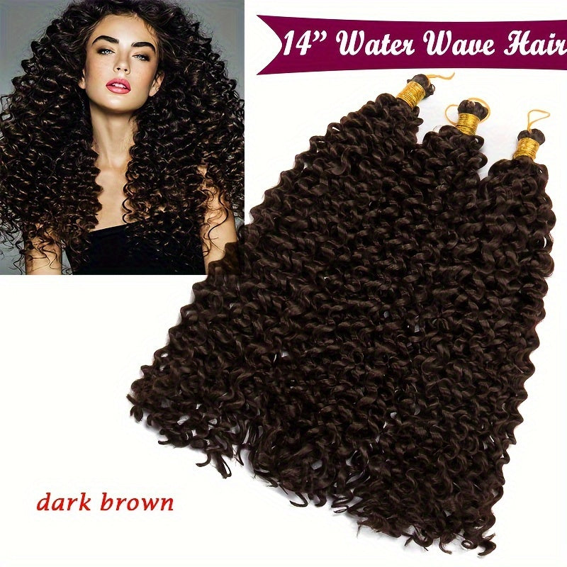 14inch/35cm Handmade 3Packs Afro Water Wave Crochet Hair Deep Wave Weaving Braid Synthetic Hair Extensions Hairpiece Kinky Curly Ocean Braids Hairpieces Ombre Bundles Bulk Hair Halloween Christmas Party Daily Use For Black Women