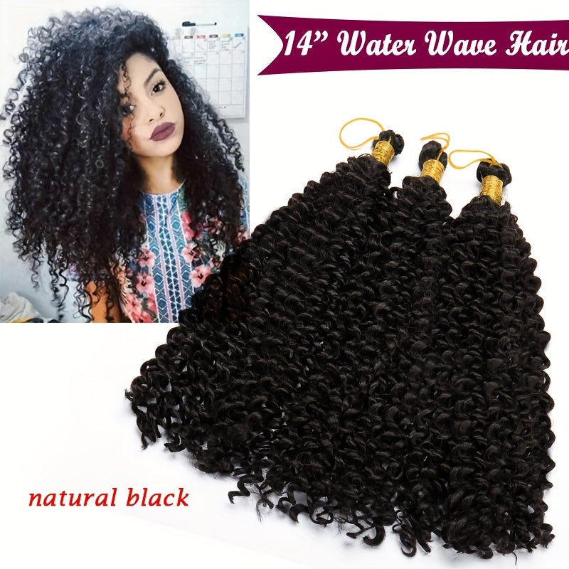 14inch/35cm Handmade 3Packs Afro Water Wave Crochet Hair Deep Wave Weaving Braid Synthetic Hair Extensions Hairpiece Kinky Curly Ocean Braids Hairpieces Ombre Bundles Bulk Hair Halloween Christmas Party Daily Use For Black Women