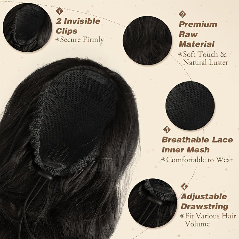 45.72cm Deep Wave Corn Curl Clip-In Ponytail Extension for Women - High-Temperature Synthetic Hairpiece with Drawstring, Layered Wavy Afro Style, Perfect for Daily Wear & Parties, Hair Accessories