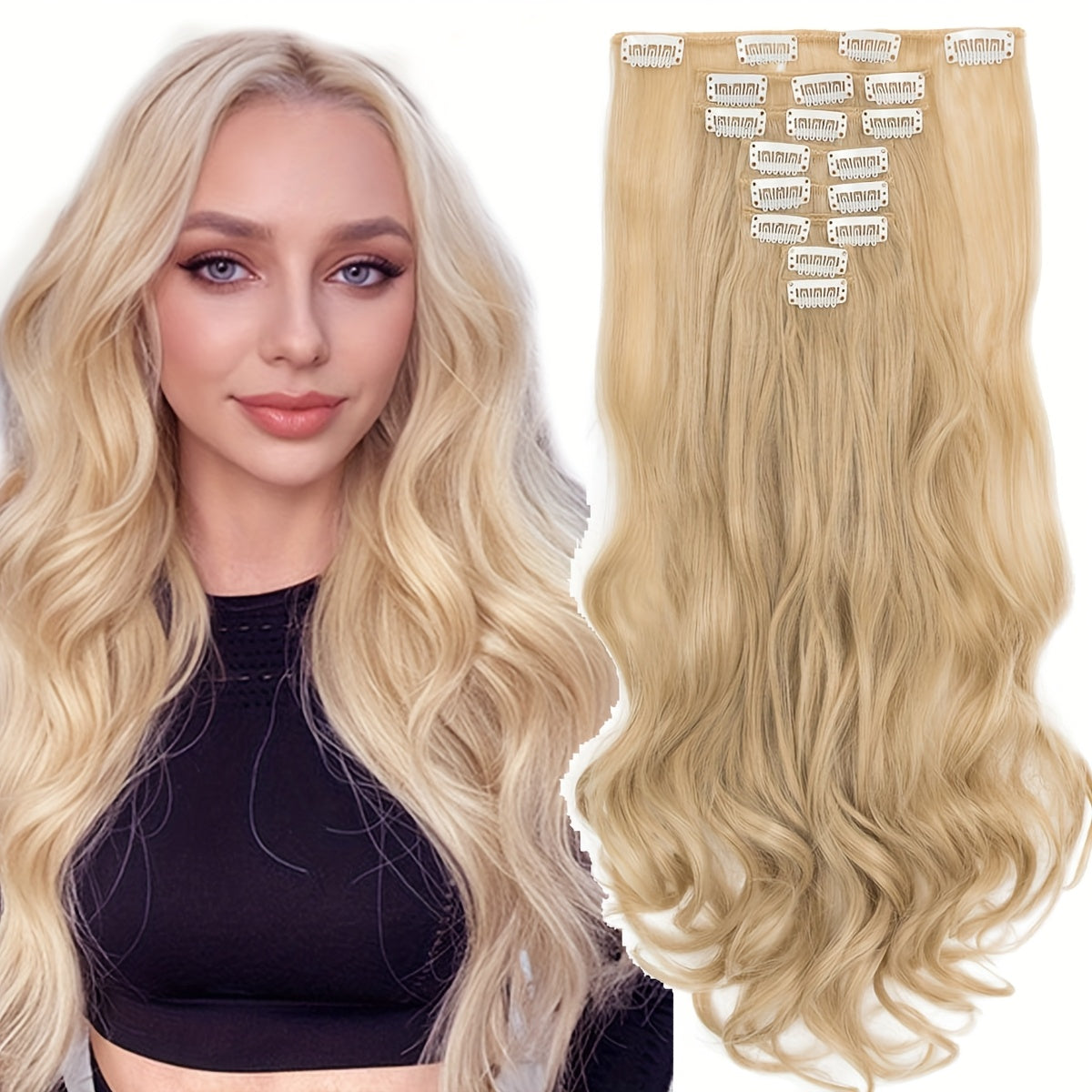 43.18 cm 8pcs 18 Clips Hair Extensions Clip Ins, Curly Synthetic Clip In Hair Extensions