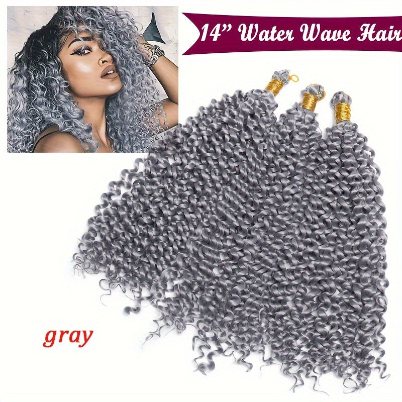 14inch/35cm Handmade 3Packs Afro Water Wave Crochet Hair Deep Wave Weaving Braid Synthetic Hair Extensions Hairpiece Kinky Curly Ocean Braids Hairpieces Ombre Bundles Bulk Hair Halloween Christmas Party Daily Use For Black Women