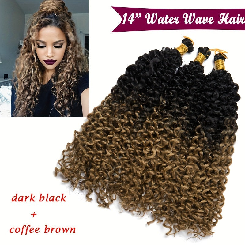 14inch/35cm Handmade 3Packs Afro Water Wave Crochet Hair Deep Wave Weaving Braid Synthetic Hair Extensions Hairpiece Kinky Curly Ocean Braids Hairpieces Ombre Bundles Bulk Hair Halloween Christmas Party Daily Use For Black Women