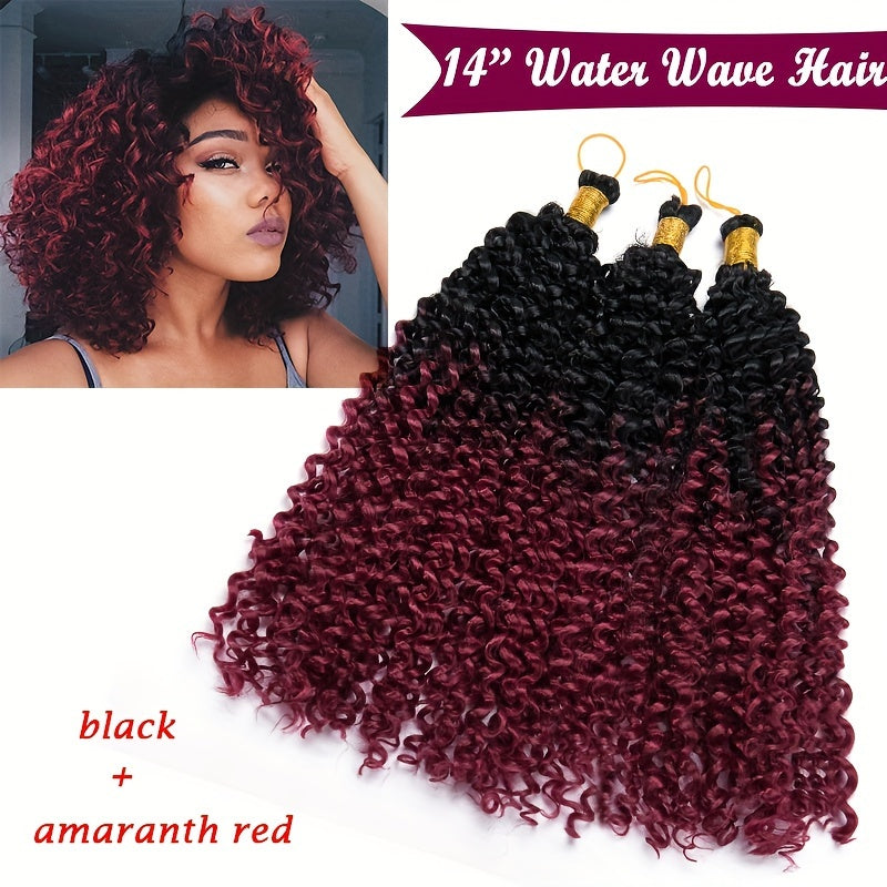 14inch/35cm Handmade 3Packs Afro Water Wave Crochet Hair Deep Wave Weaving Braid Synthetic Hair Extensions Hairpiece Kinky Curly Ocean Braids Hairpieces Ombre Bundles Bulk Hair Halloween Christmas Party Daily Use For Black Women