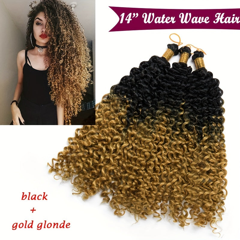 14inch/35cm Handmade 3Packs Afro Water Wave Crochet Hair Deep Wave Weaving Braid Synthetic Hair Extensions Hairpiece Kinky Curly Ocean Braids Hairpieces Ombre Bundles Bulk Hair Halloween Christmas Party Daily Use For Black Women