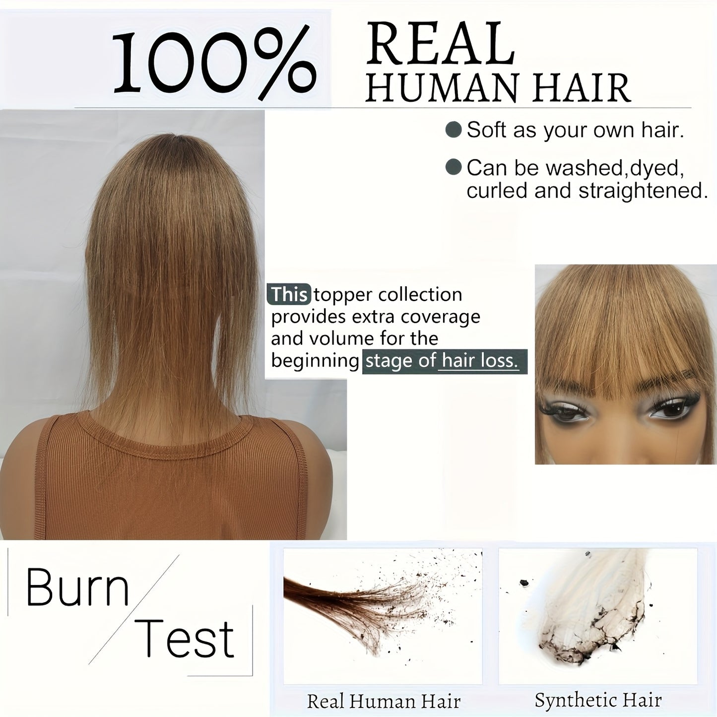 360° Full Head Coverage Human Hair Topper Wig with Bangs - Straight Clip-In Hairpiece for Thinning Hair & Volume Boost, #6 Color Hair Extensions for Women, Natural Look & Versatile Styling, Hair Wig, Hair Volume Enhancer, Silky Smooth Texture