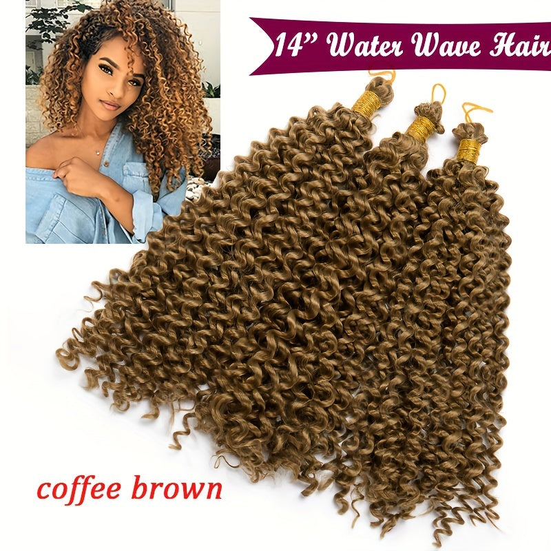 14inch/35cm Handmade 3Packs Afro Water Wave Crochet Hair Deep Wave Weaving Braid Synthetic Hair Extensions Hairpiece Kinky Curly Ocean Braids Hairpieces Ombre Bundles Bulk Hair Halloween Christmas Party Daily Use For Black Women